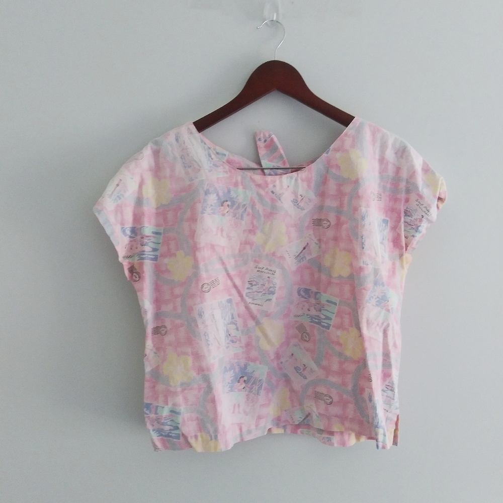 Reyn Spooner SZ M Pink Cap Sleeve Blouse Top 100% Cotton